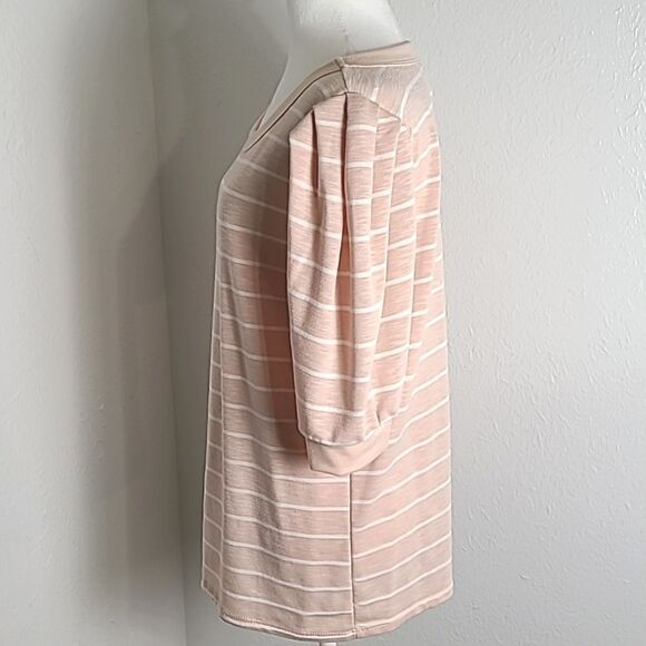 BiBi Light Pink & White Stripe Pullover Top, Puffy Short Sleeves, Size XL - Picture 5 of 7